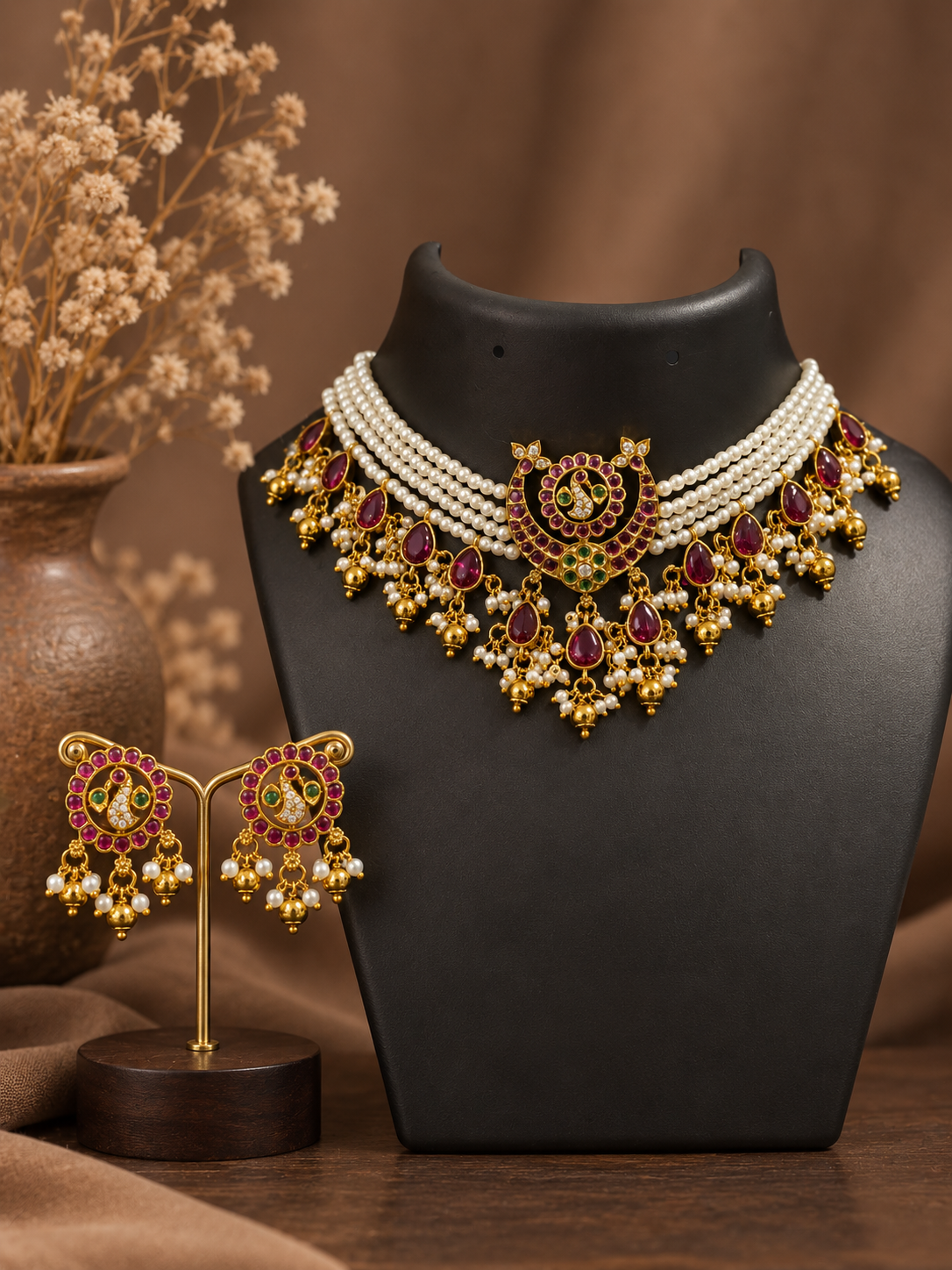 Grand Pearl Choker with Peacock Pendant