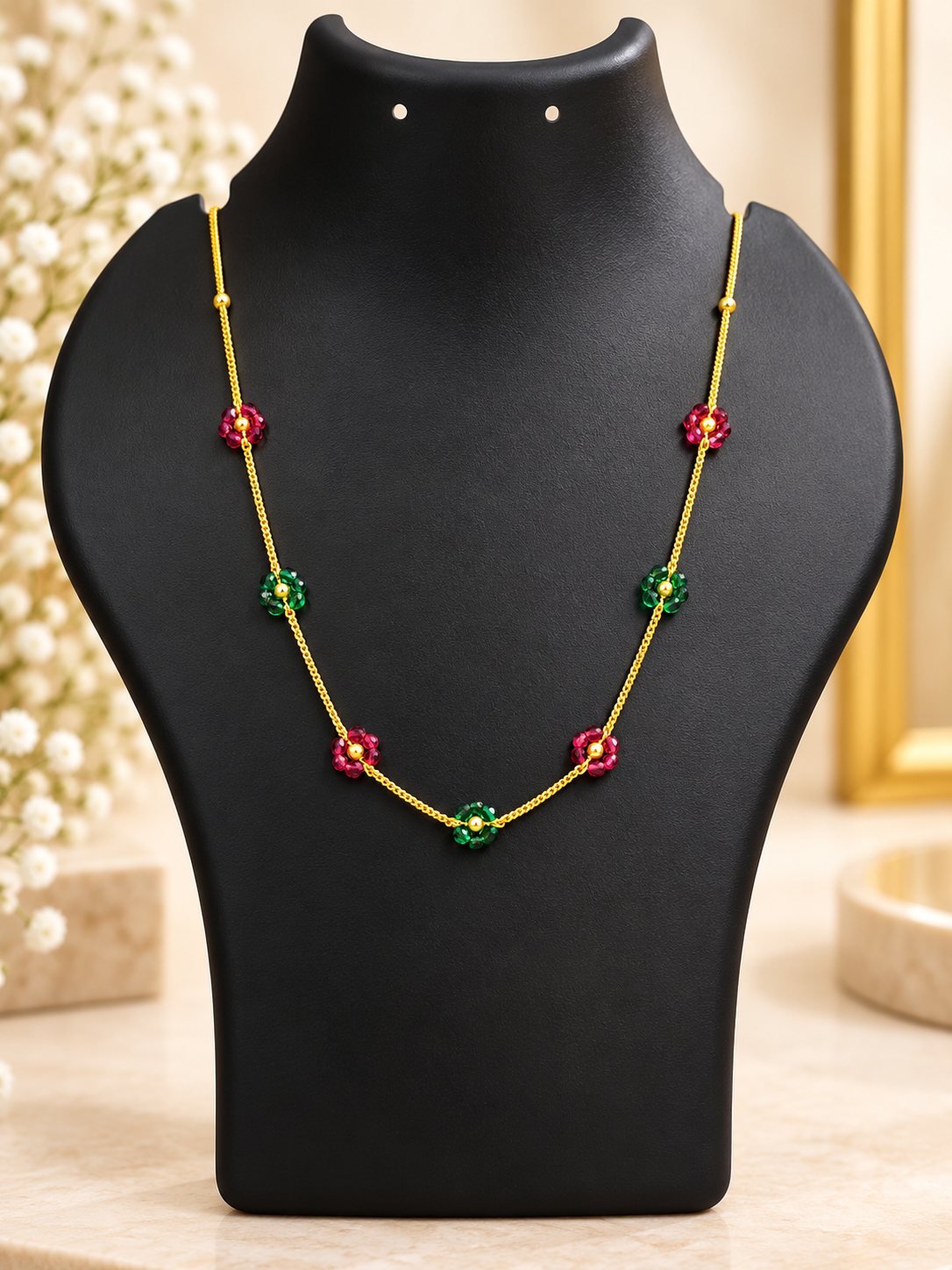 Pink Green Flower Bead Chain
