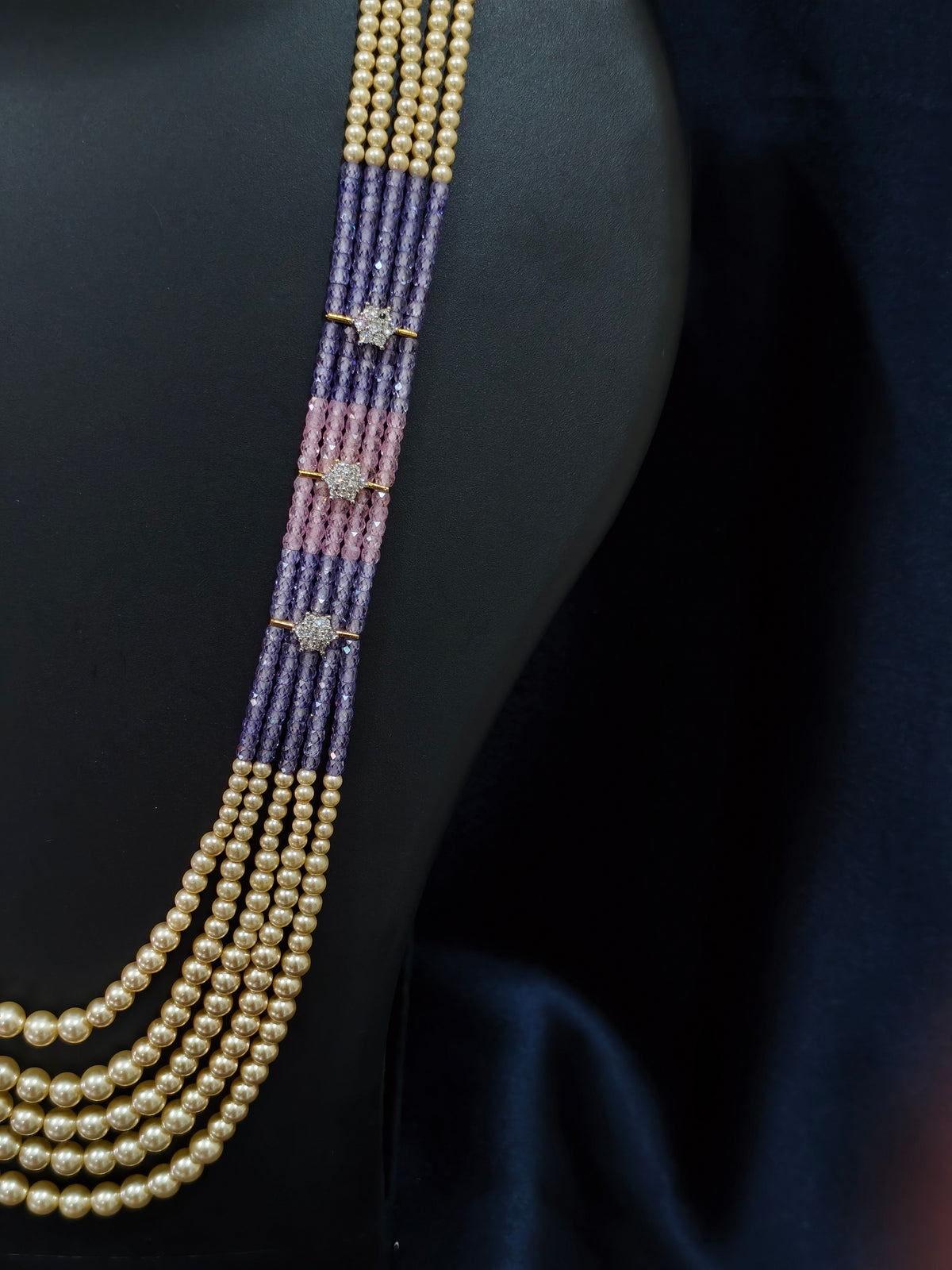 5 Layered Pearl Chain-Purple & Pink