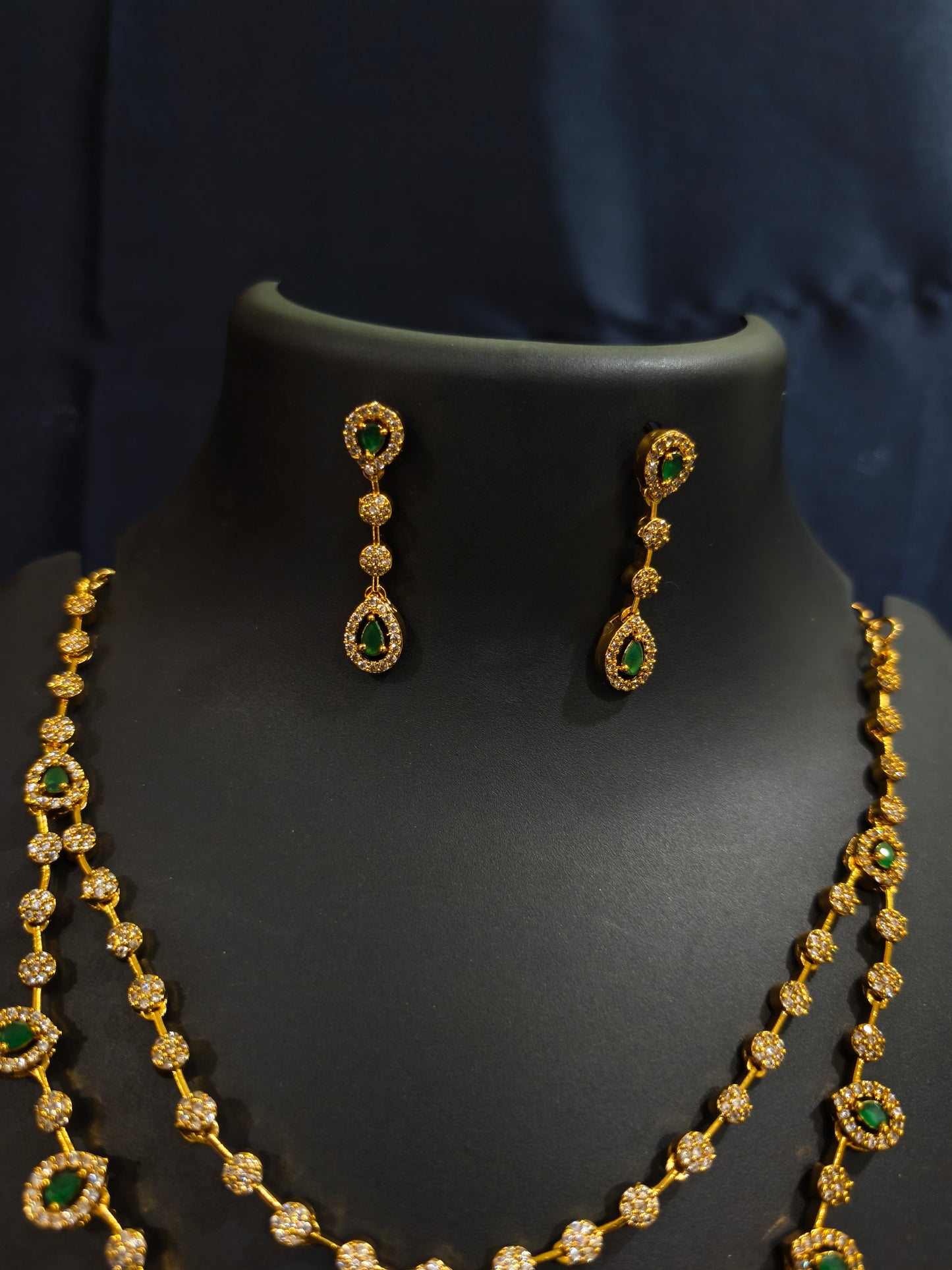 Green Halo Double Layer Necklace Set