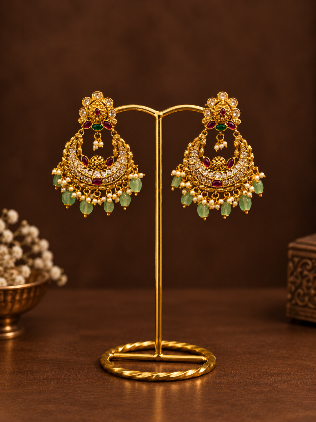 Kundan Flower Mint Chandbalis