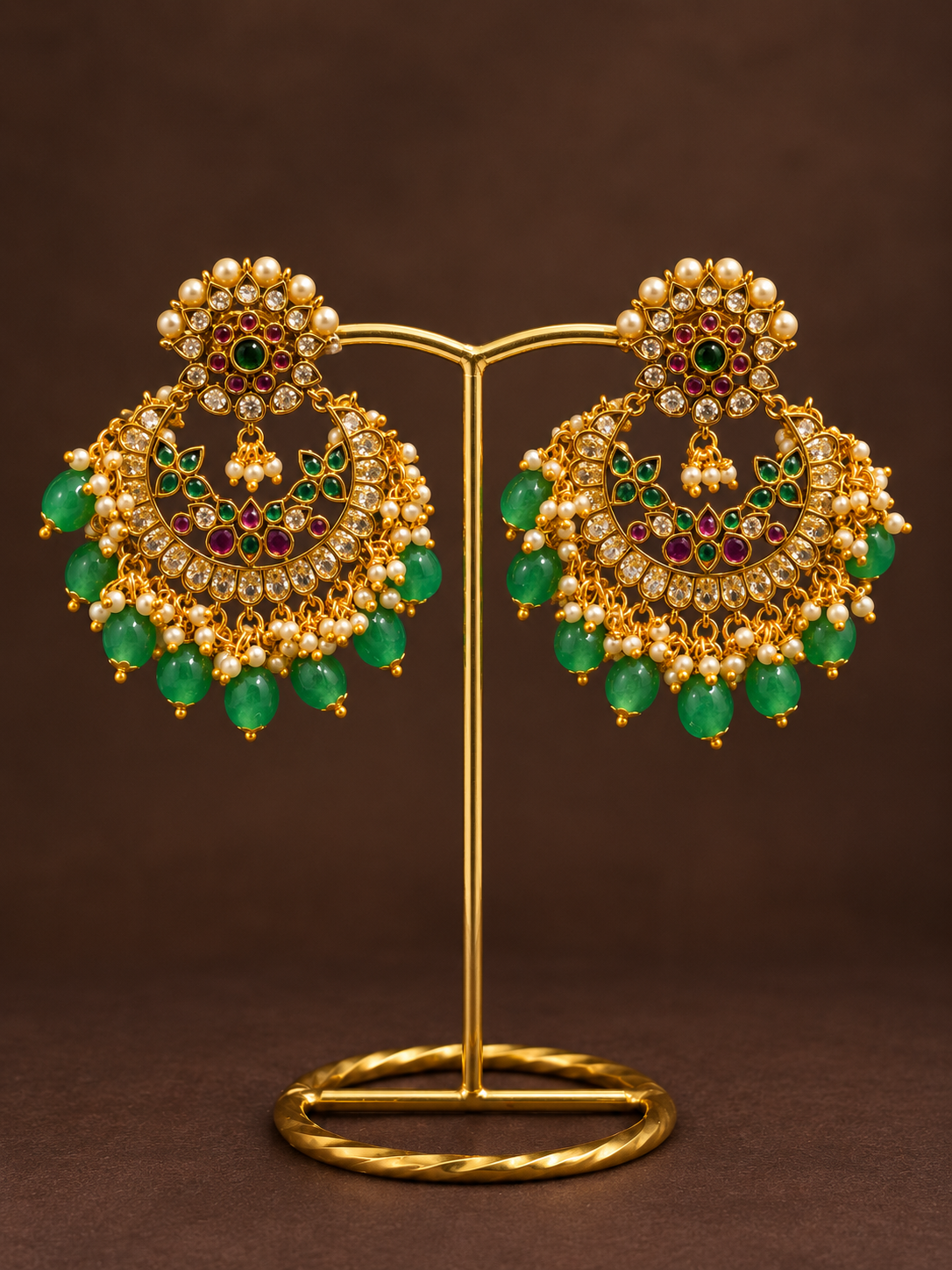 Green Stone Pearl Chandbalis