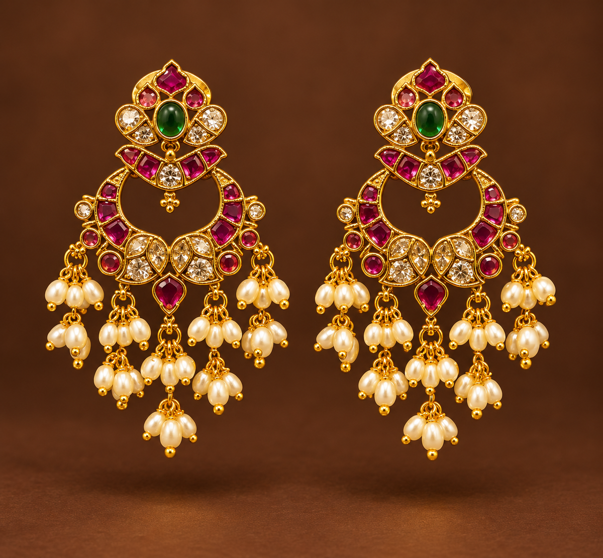 Ruby White Pearl Chandbalis
