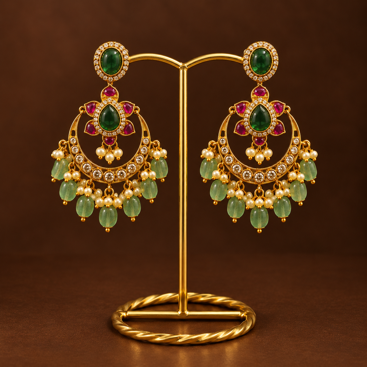 Green Oval Stud Chandbalis