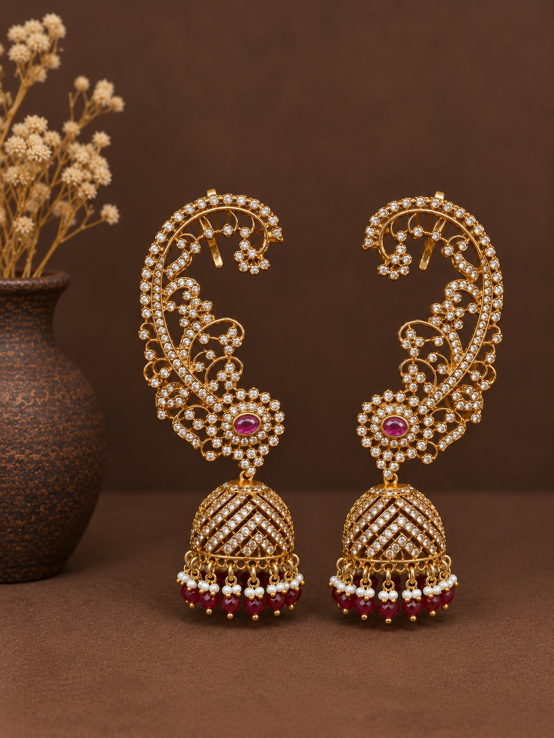 Ruby Ear Cuff Jhumkas