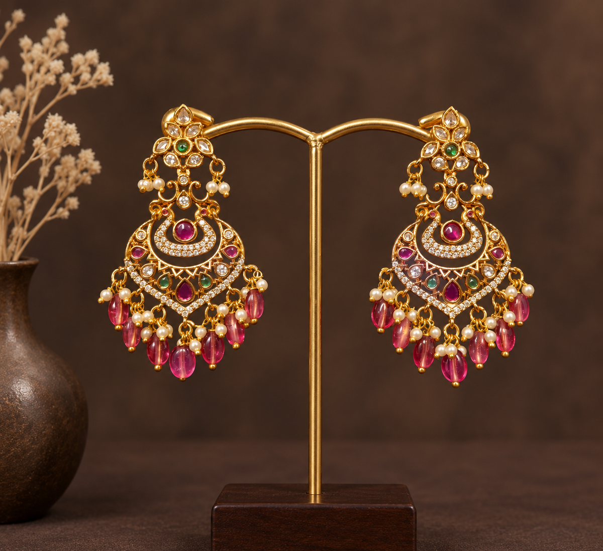 Pink Peacock Chandbalis