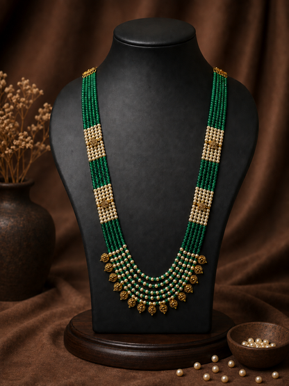 5 Layered Green Pearl Kasu Mala