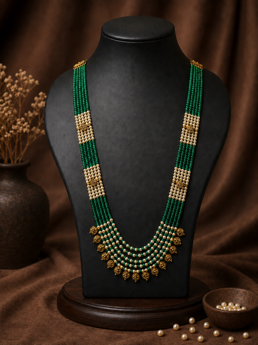 5 Layered Green Pearl Kasu Mala