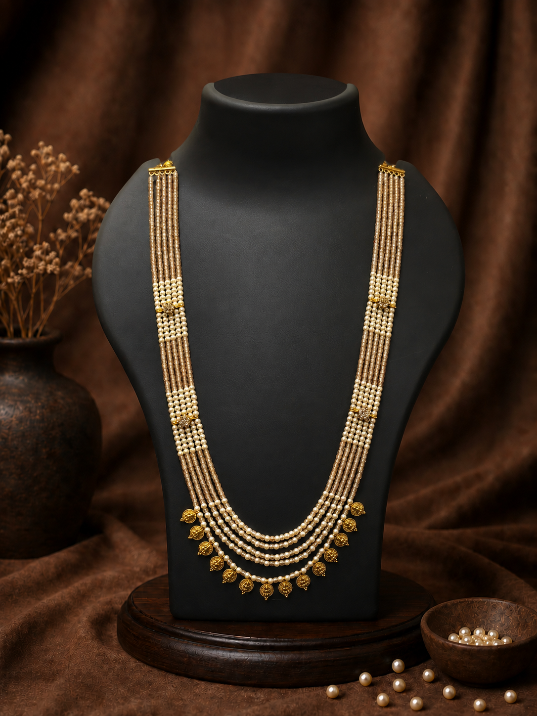 5 Layered Honey Pearl Kasu Mala