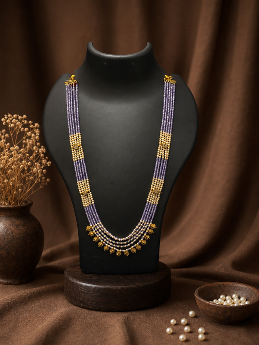 5 Layered Lavender Pearl Kasu Mala