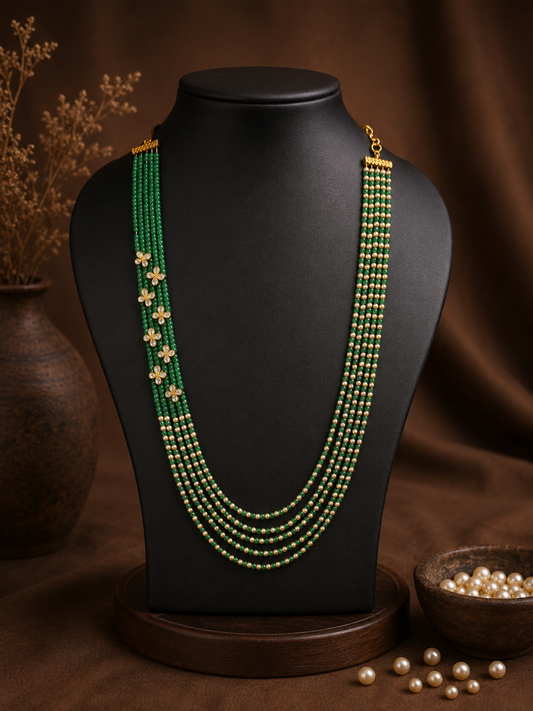 5 Layered Green Floral Mala