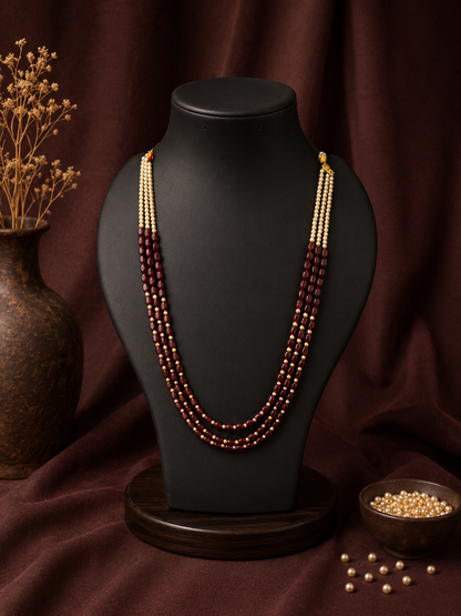 3 Layered Maroon Pearl Mala