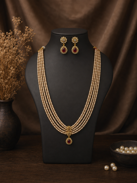 Cream Pearl Beads Necklace Set