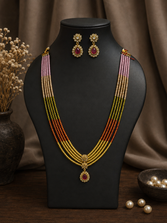 Multicolour Striped Beads Necklace Set