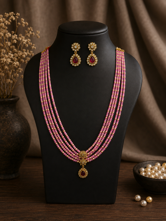 Baby Pink Beads Necklace Set
