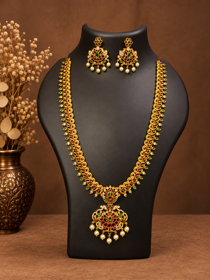 Woven Paisley Haram Necklace Set with Floral Pendant