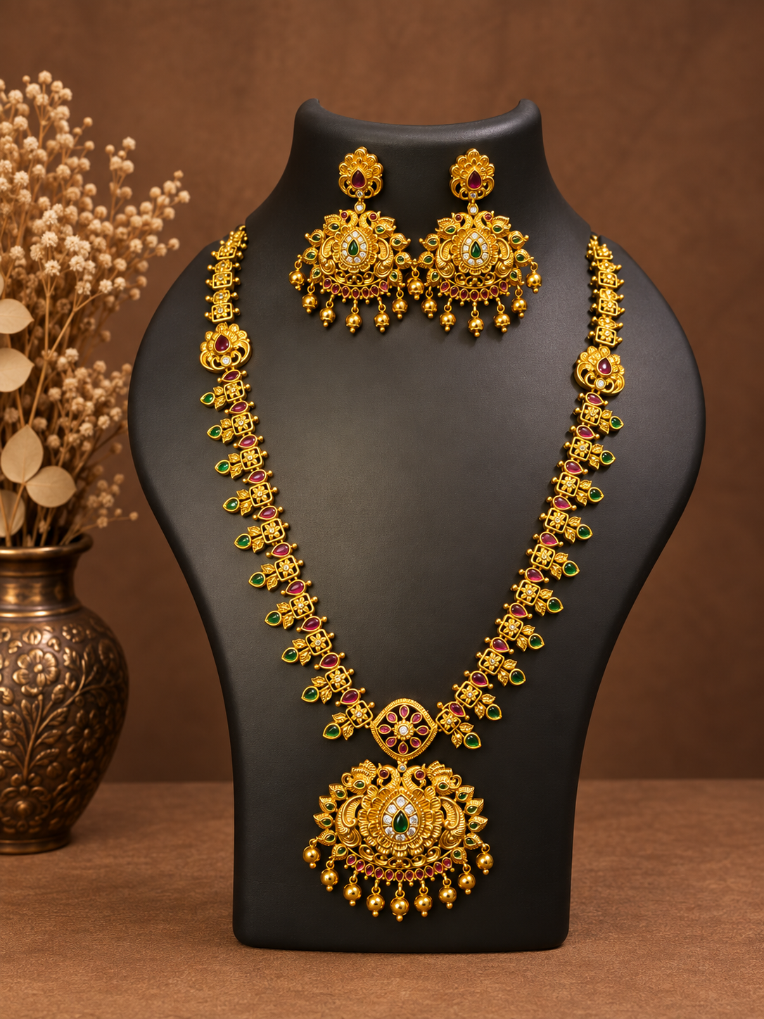 Floral Peacock Haram Necklace Set