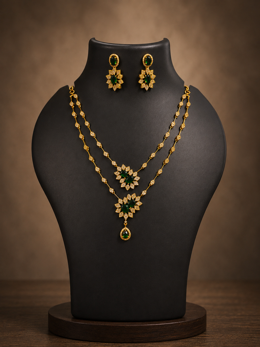 Green Starburst Double Layer Necklace Set
