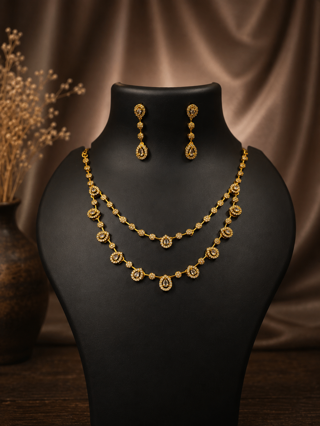 White Halo Double Layer Necklace Set