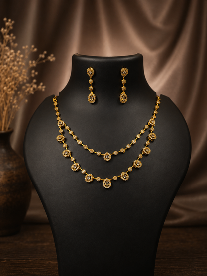 White Halo Double Layer Necklace Set