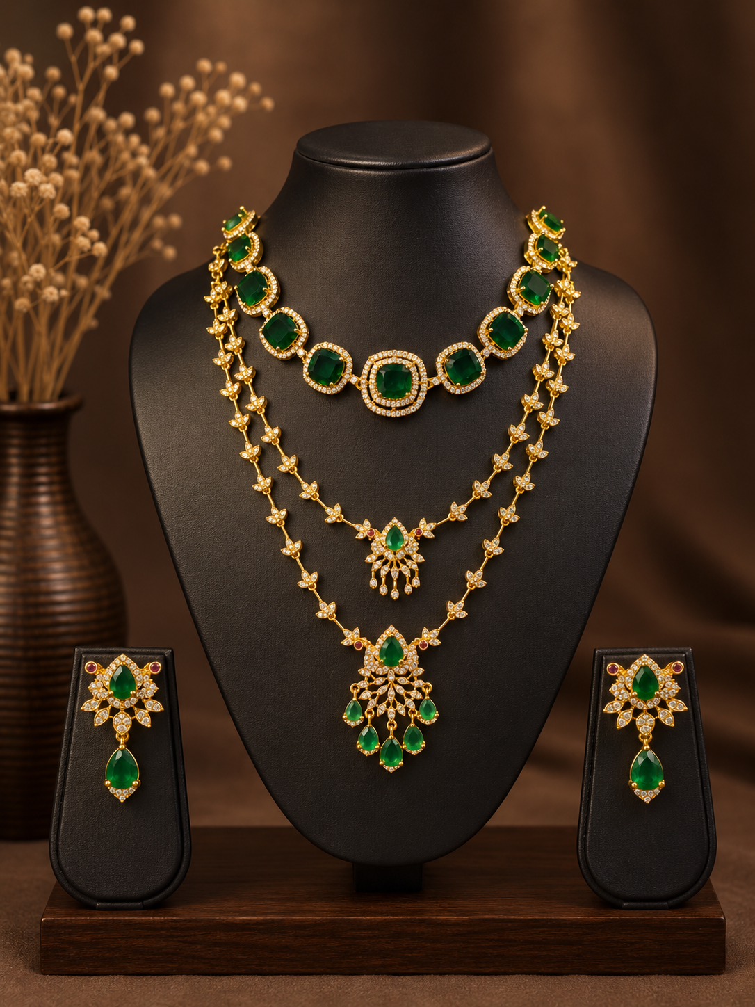 Green Stone Combo Necklace Set