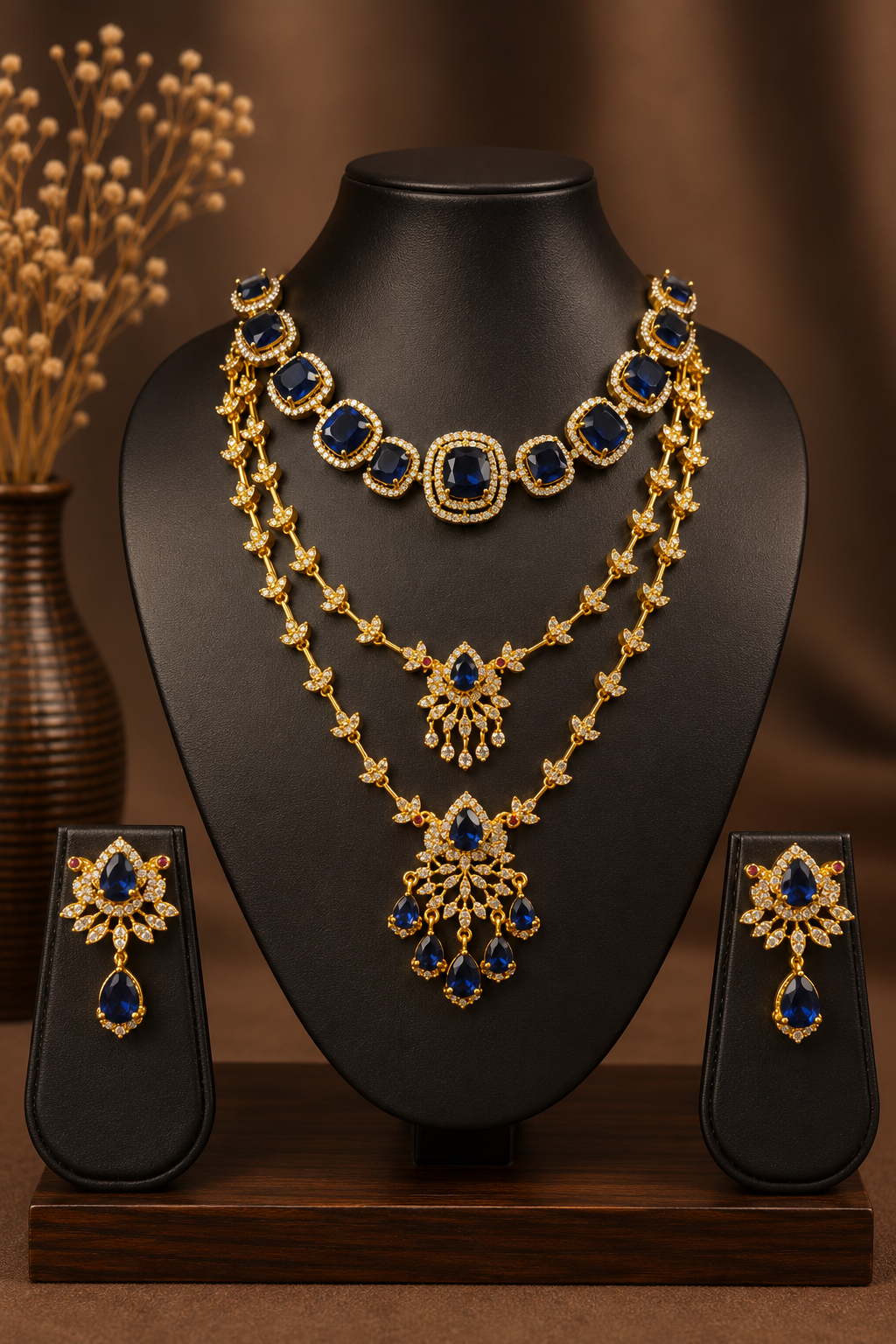Royal Blue Stone Combo Necklace Set