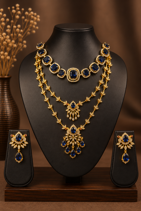 Royal Blue Stone Combo Necklace Set