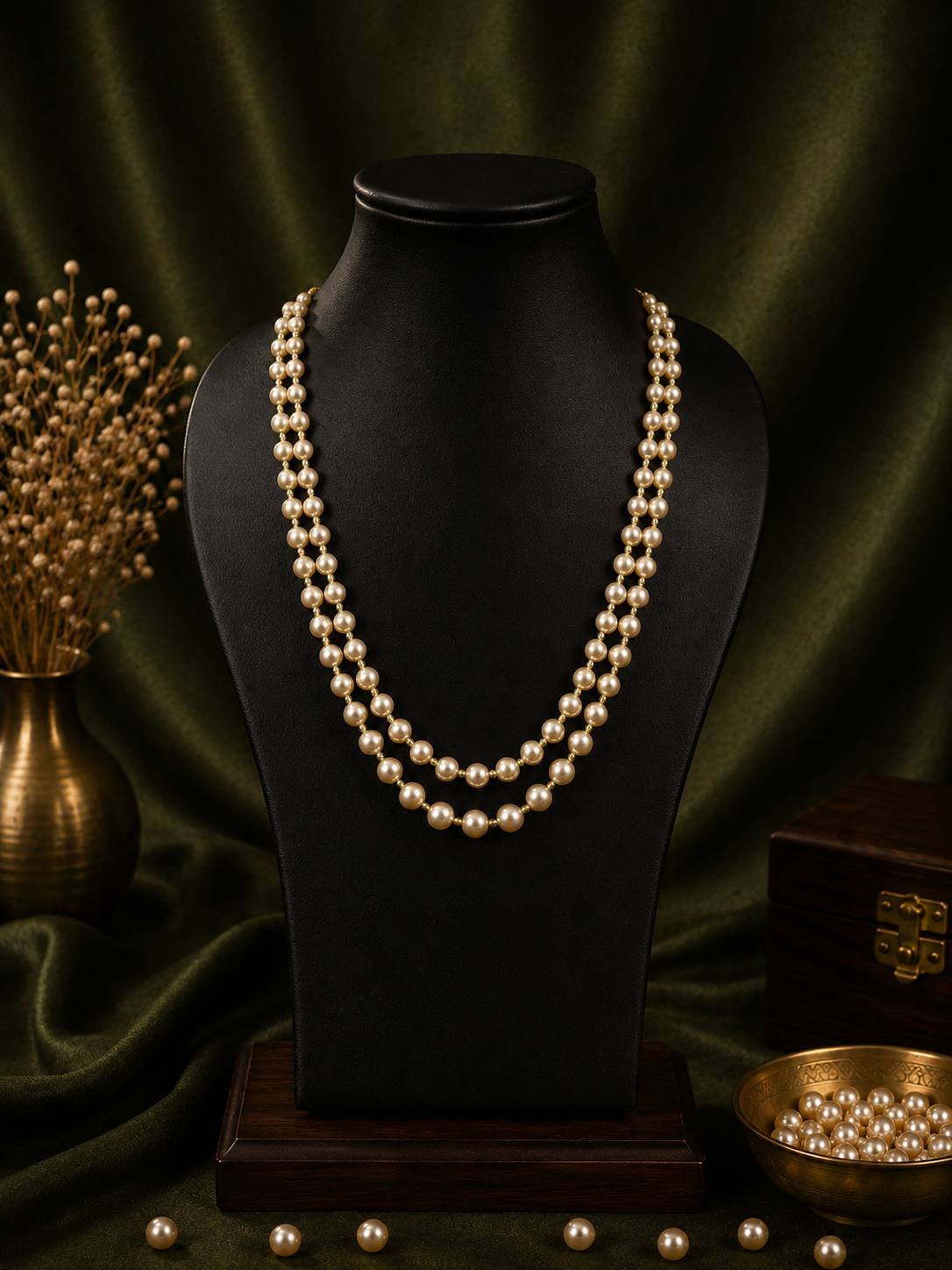 2 Layered pearls-Mehendi Green