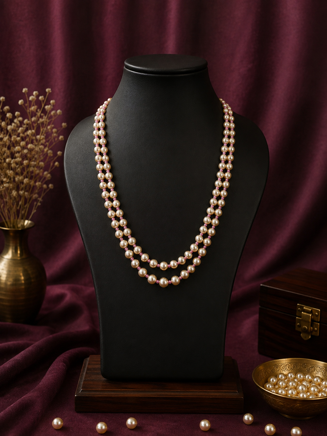 2 Layered pearls-Baby pink