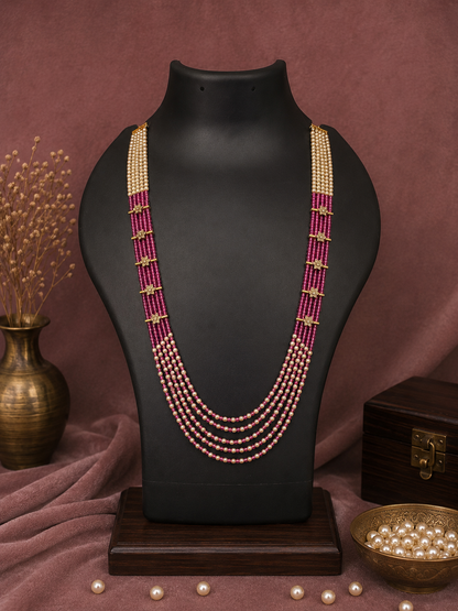 5 Layered Pearl Chain-Bright Pink