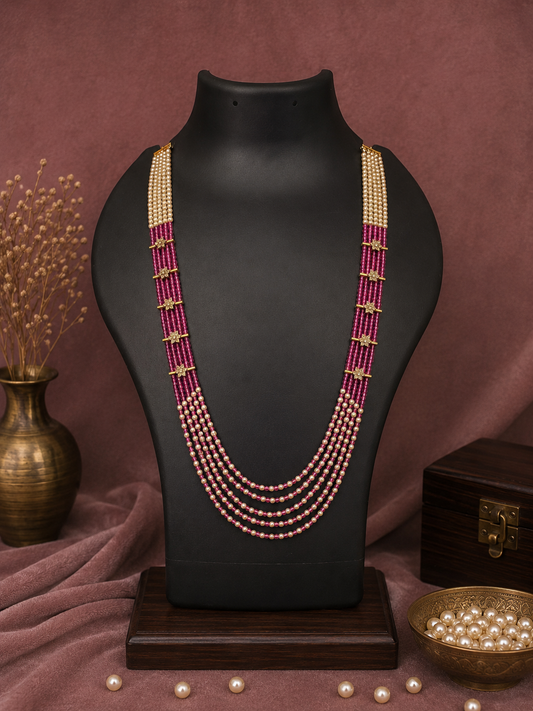 5 Layered Pearl Chain-Bright Pink