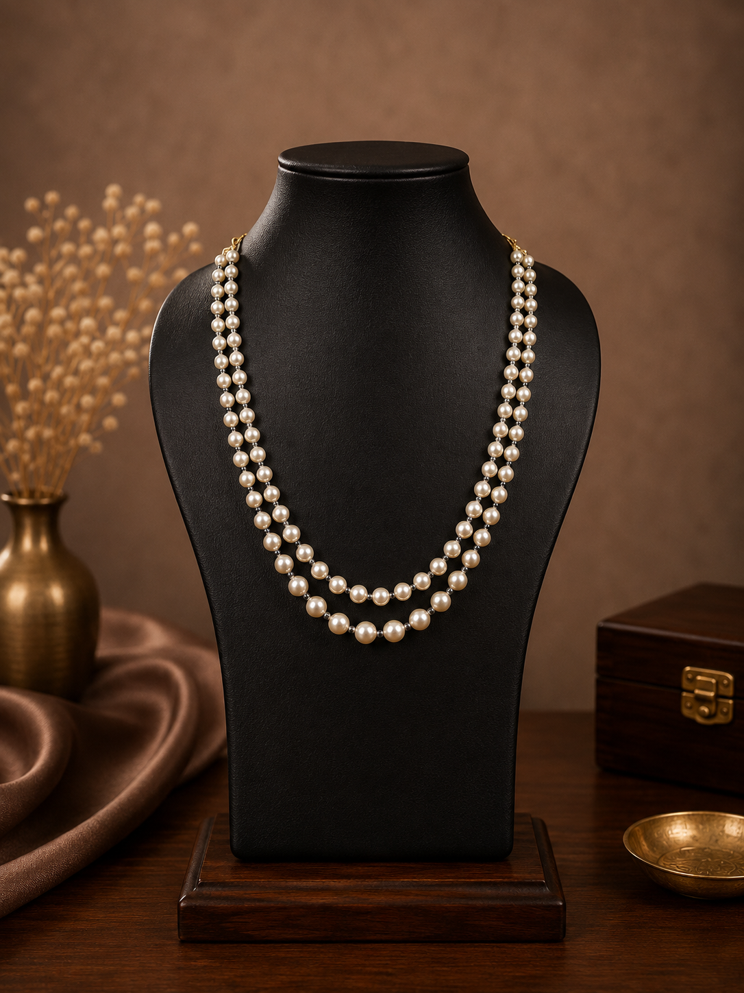 2 Layered pearls-Black