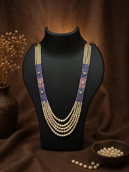 5 Layered Pearl Chain-Purple & Pink