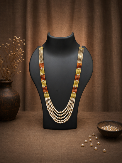 5 Layered Pearl Chain-Yellow & Orange
