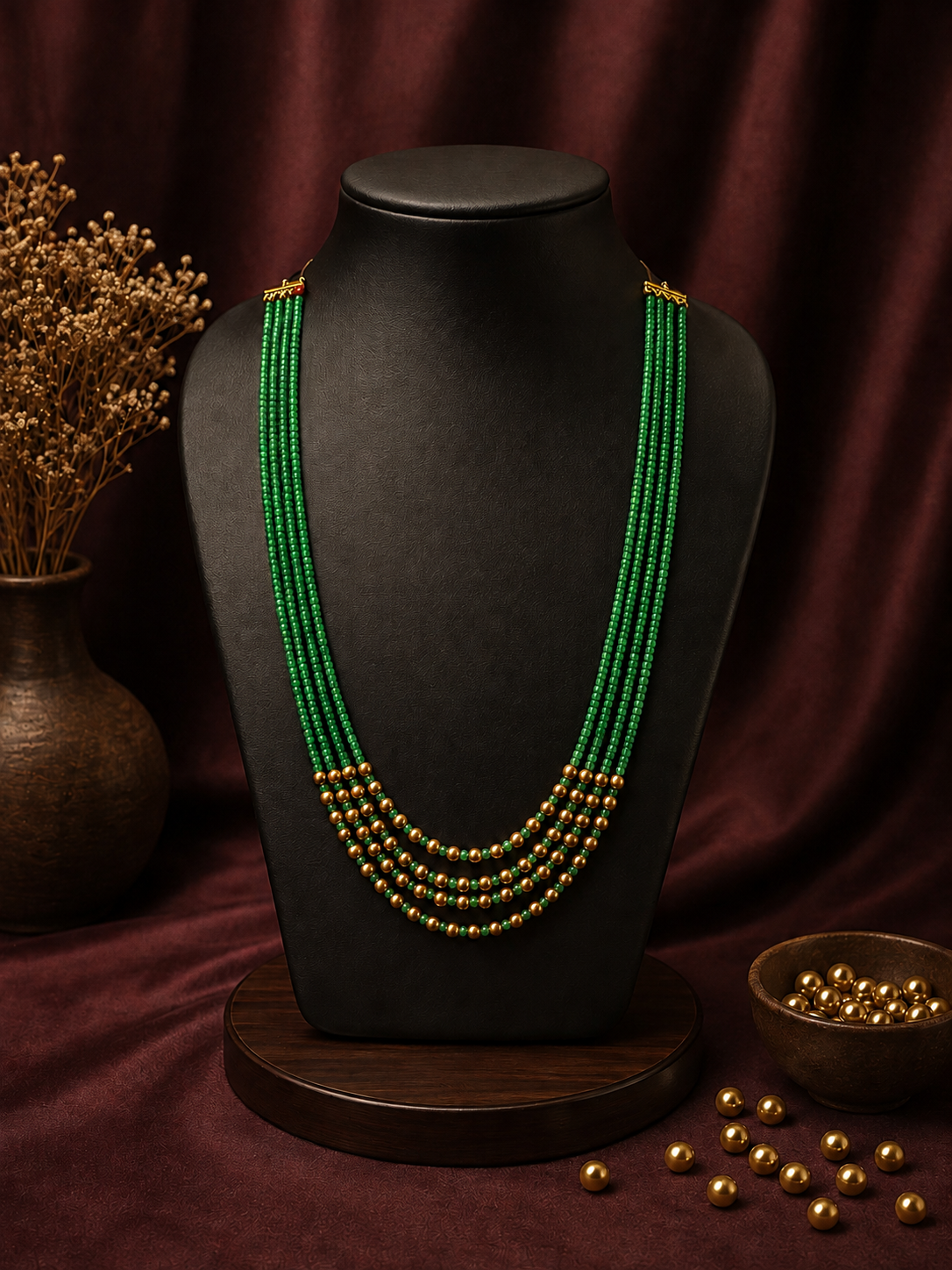 4 Layered Green Gold Mala