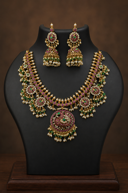Gutta Poosalu Necklace with Jhumkas