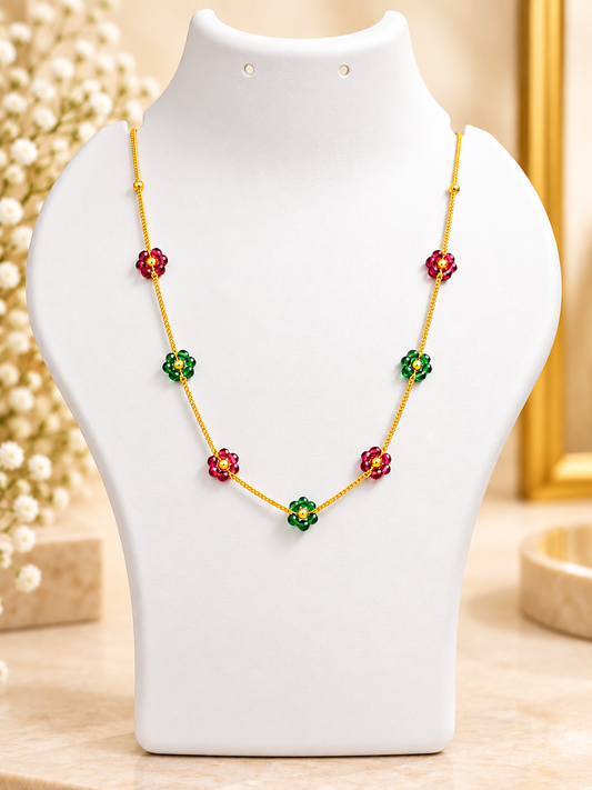 Pink Green Flower Bead Chain
