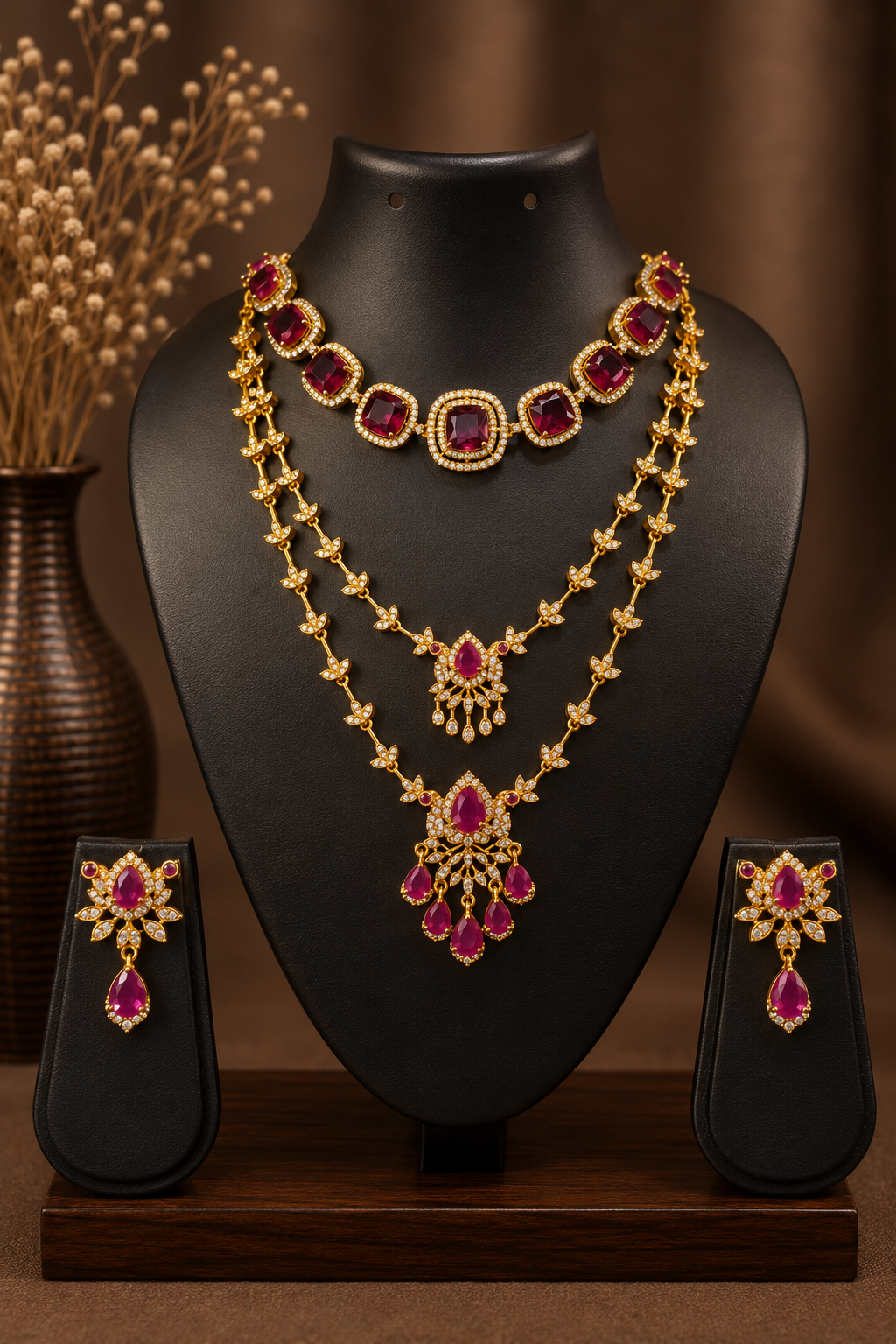 Ruby Stone Combo Necklace Set