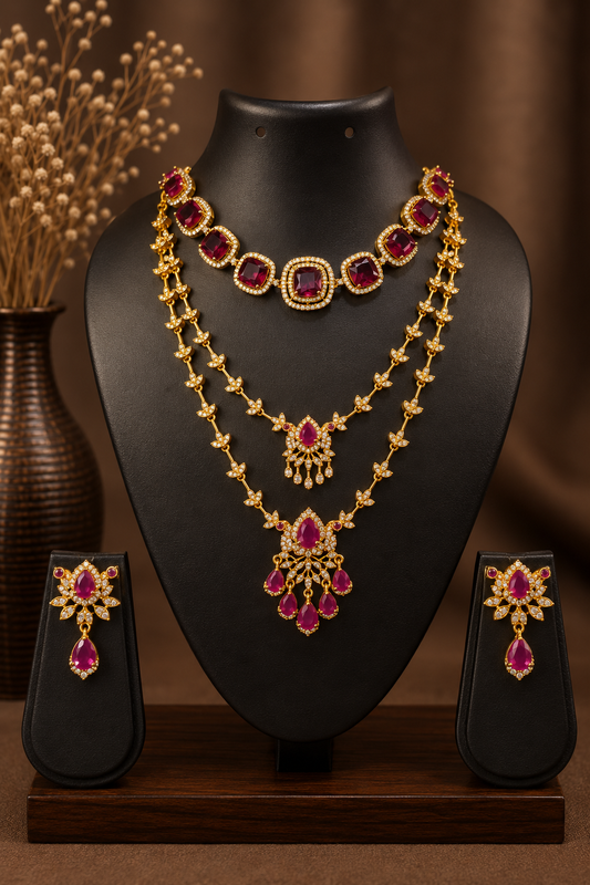 Ruby Stone Combo Necklace Set