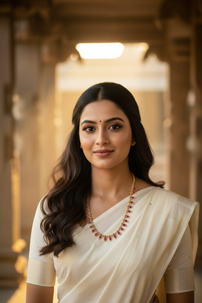 Jadau kundan long mango ruby haram.