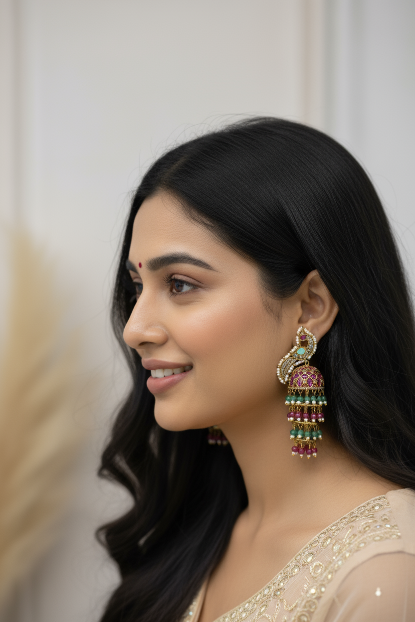 Peacock 3 steps Jhumkas