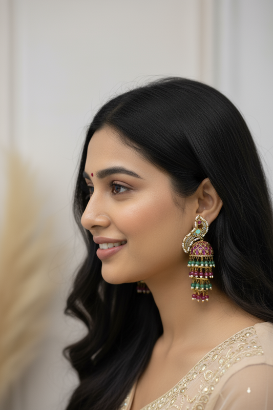 Peacock 3 steps Jhumkas