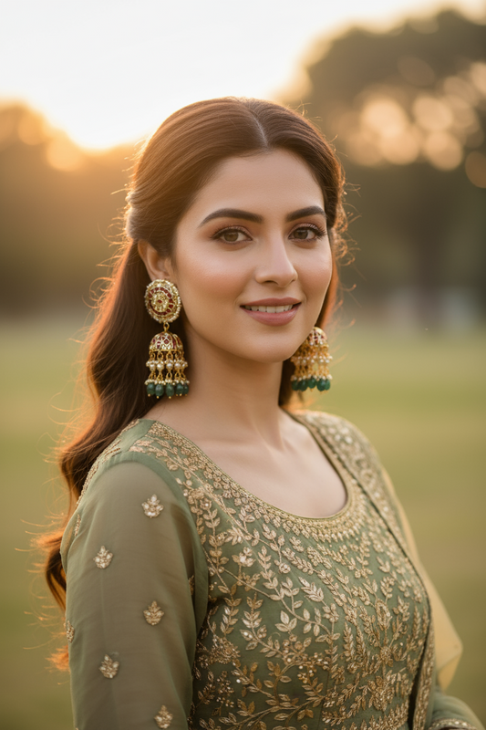 Jadau Kundan Long jhumkas