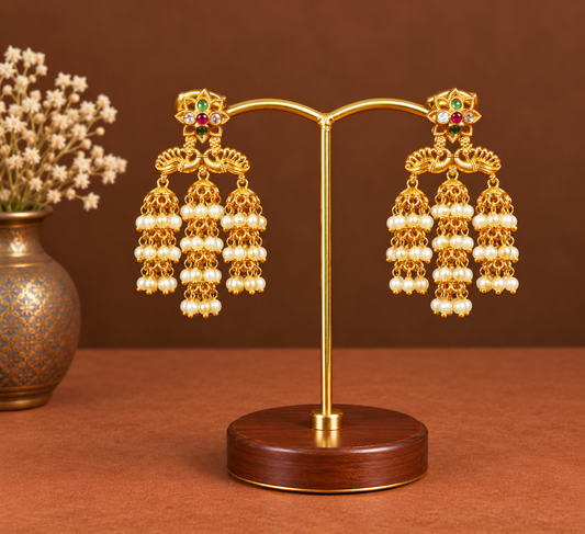 Peacock Pearl Column Jhumkas