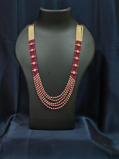 5 Layered Pearl Chain-Bright Pink