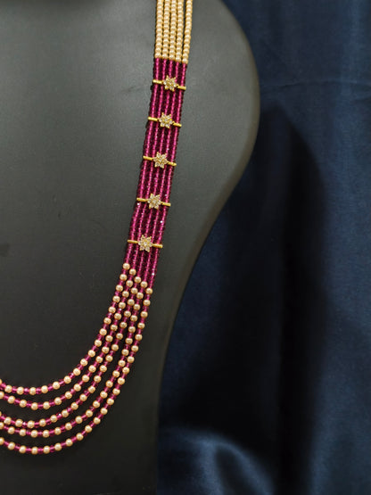 5 Layered Pearl Chain-Bright Pink