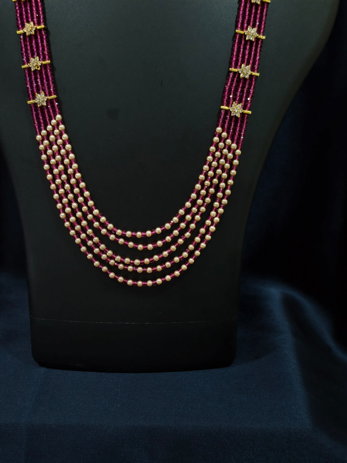 5 Layered Pearl Chain-Bright Pink