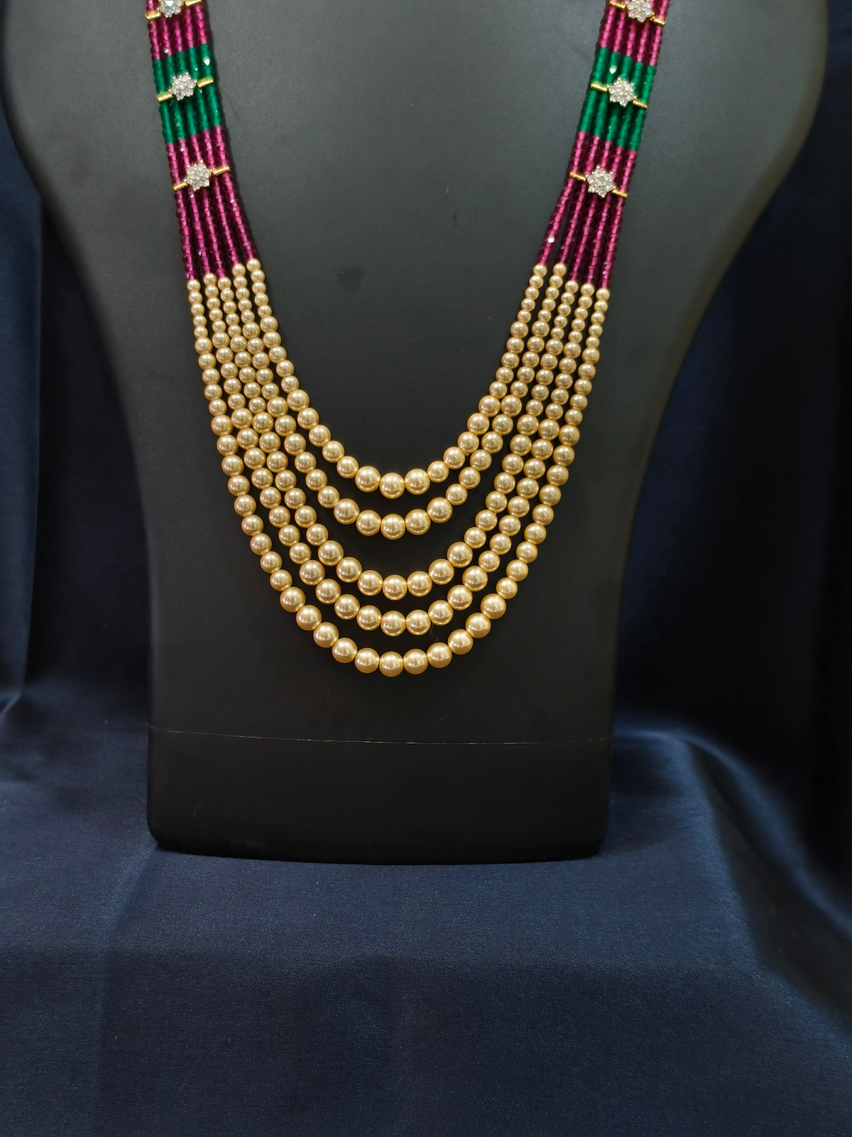 5 Layered Pearl Chain-Pink & Green