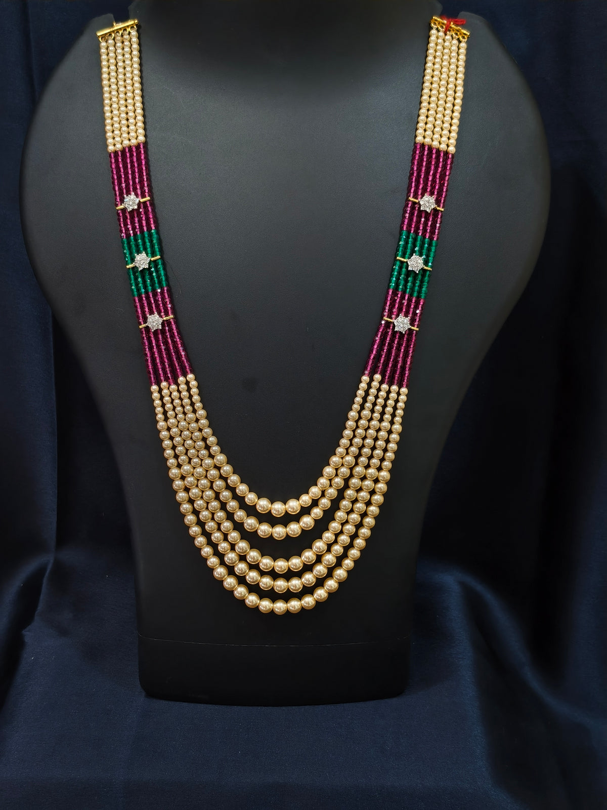 5 Layered Pearl Chain-Pink & Green