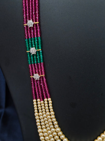 5 Layered Pearl Chain-Pink & Green